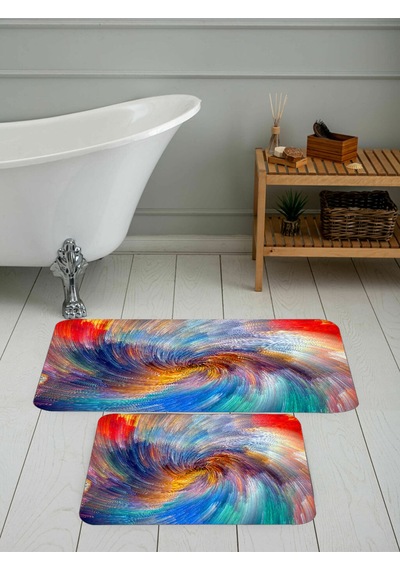Rovigo Home Baskılı Kaymaz Taban 2 Li Banyo Paspas Takım Rvg5076-100X60-60X50 Çok Renkli