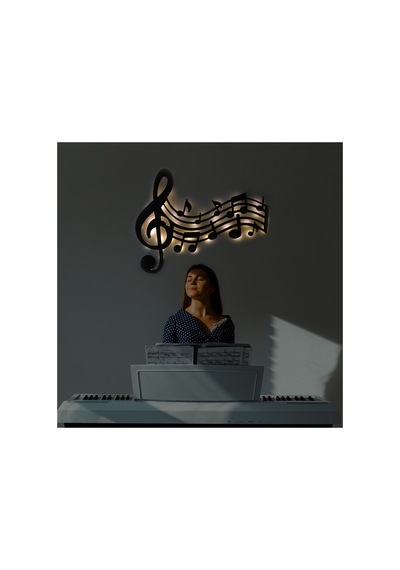Led Işıklı Sol Anahtarı Ve Notalar Müzik Temalı Tablo Duvar Dekorlu Gece Lambası Sarı - 737214305 Sarı