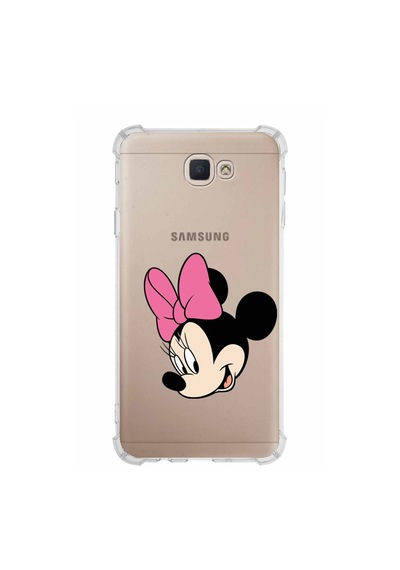 Samsung Galaxy Uyumlu J7 Prime Köşe Korumalı Antişok Kapak Minnie Mouse Tasarımlı Şeffaf Kılıf
