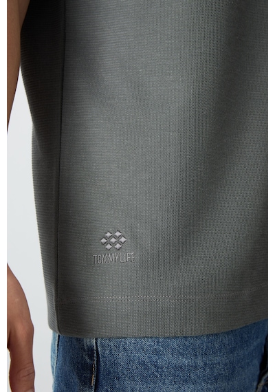 Tommy Life Haki Pamuklu Kalın Yüzeyi Dokulu Oversize Fit Basic Erkek T-shirt - 88335 Haki