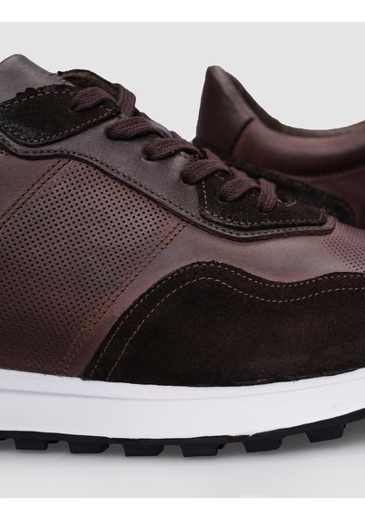 Cabani %100 Hakiki Deri Kahverengi Bağcıklı Erkek Sneaker Kahverengi