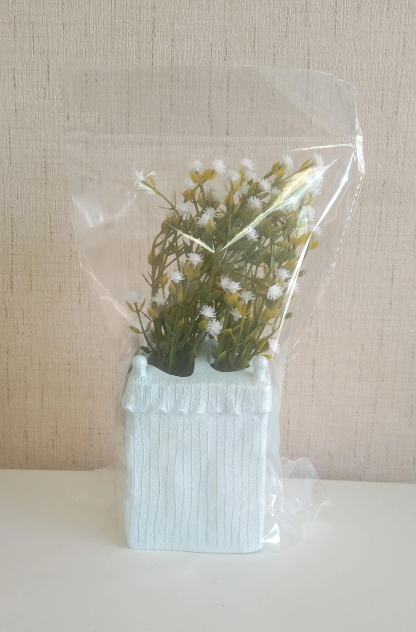 2 Adet Vazo Dahil,vazoda Çiçek,beyaz Yapay Çiçek,vazo Dekoratif Poliresin 7x7x17cm Çok Renkli