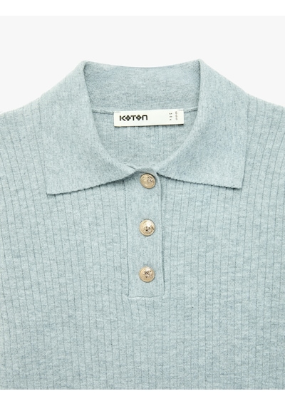 Koton Regular Fit Kısa Kollu Polo Yaka Triko Kazak Gri 7wak90215ht
