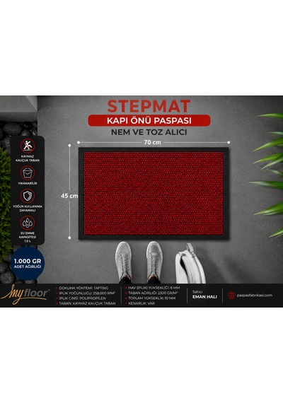 Nem Alıcı Toz Tutucu Çamur Sıyırıcı Pvc Taban Ve Pvc Bordürlü Setra Kırmızı Çelik Halılı Kapı Önü Paspası