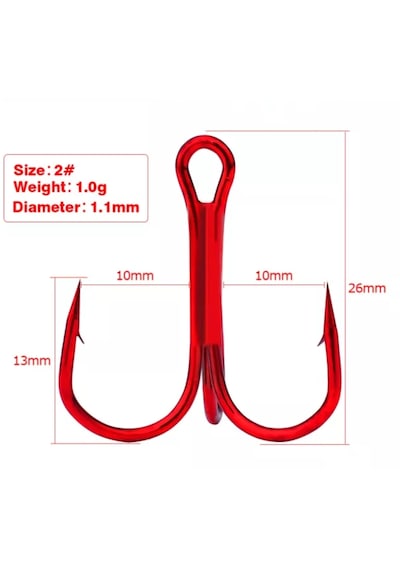 S.F. Jig Kırmızı Üçlü Iğne - 2 No - Jig, Rapala, Silikon ve Şamandıralar Için - 6 Adet