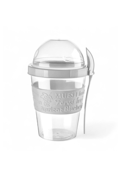 Titiz 600 Ml Kaşıklı Yoğurt Müsli Kabı Taşınabilir Kase - Beyaz