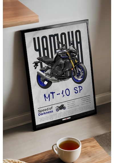Yamaha Mt-10 Sp Siyah Ahşap Çerçeveli Poster, Dekoratif Motosiklet Duvar Tablosu