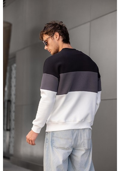 Trc 3244 Üç İplik Pamuklu Parçalı Bisiklet Yaka Erkek Sweatshirt 001