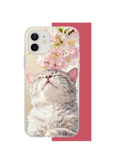 İphone 11 Uyumlu Pembe Yapraklı Kedi Uv Baskılı Silikon Kılıf Renkli