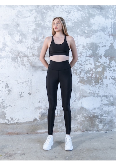 Lismina Siyah Arkası Büzgülü - Scrunch Butt - Spor Tayt Siyah