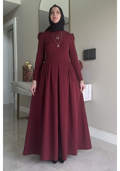 Rabia Şamlı Rose Elbise Bordo Normal
