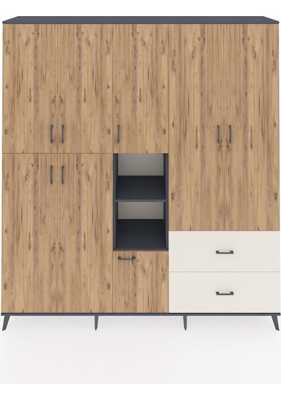 Hyperion Dolap 12 Raflı 2 Çekmeceli Tek Askılı 220x44x243 Antrasit-çam/aytaşı Çok Renkli Hyperion Dolap 12 Raflı 2 Çekmeceli Tek Askılı 220x44x243 Antrasit-çam/aytaşı Çok Renkli