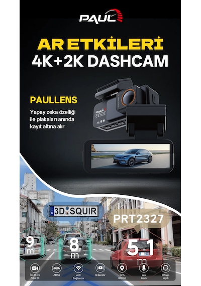 4k Yapay Zekalı Araç Kamerası Ön Arka Plaka Okuma, Hız Göstergesi, Gps Harita, Adas, 5g Wi-fi