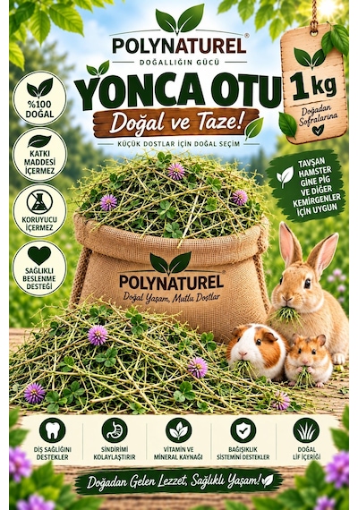 Polynaturel Doğal Yonca Otu 1000 Gr Tavşan, Hamster, Guinea Pig Ve Kemirgenler İçin Kuru Yonca Yem