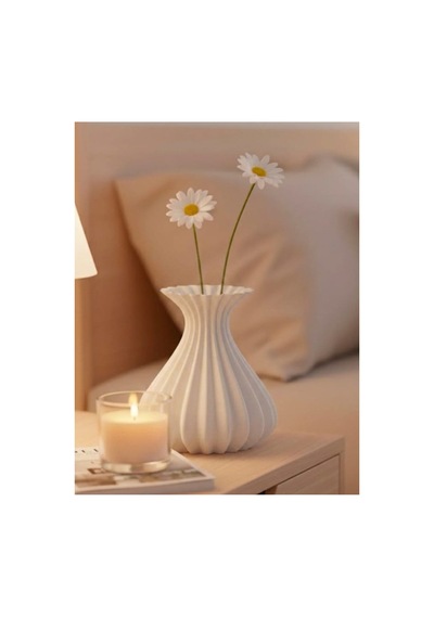 Vazo Modern Estetik 3d Baskı, Dekoratif, Bohem Beyaz -- 15 Cm -- - Beyaz