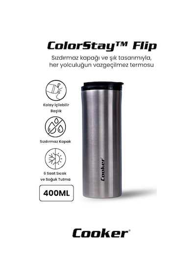 Cooker Colorstay Flip 400 Ml Paslanmaz Çelik Bardak Termos Ckr2066 Diğer