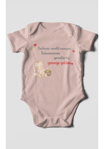 Morivokids Dedeye Ve Babaanneye Özel Kısa Kollu Bebek Body %100 Pamuk Pastel Pembe