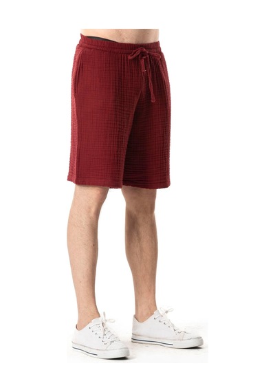 Eliş Şile Bezi Beli Lastikli Multi Diz Üstü Müslin Erkek Yazlık Şort Bordo Brd Bordo