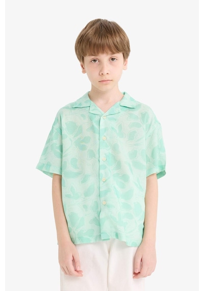 DeFacto Erkek Çocuk Oversize Geniş Kalıp Polo Yaka Desenli Viskon Kısa Kollu Gömlek F5672A825HSGN1229