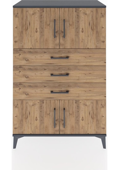 Hyperion Dolap Tek Raflı 3 Çekmeceli 4 Kapaklı 88x44x134 Antrasit-çam Antrasit