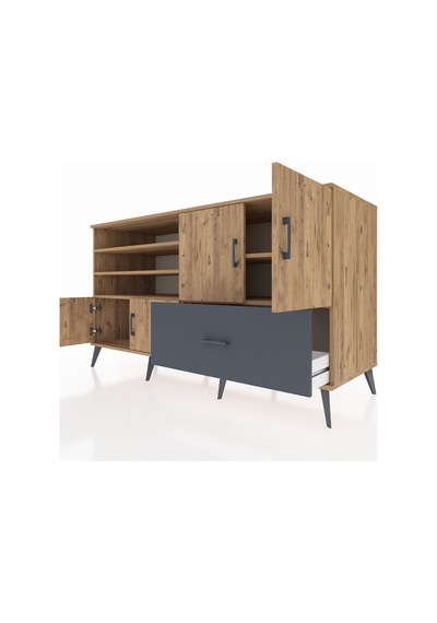 Kronos Konsol 5 Raflı Tek Çekmeceli 4 Kapaklı 176x59x99 Çam-çam/a Çam-çam/antrasit