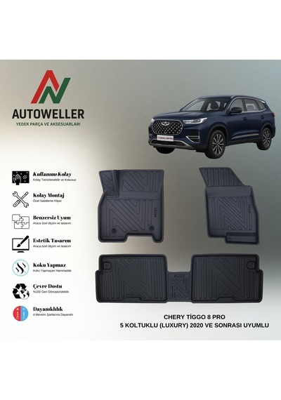 Chery Tiggo 8 Pro 2020 Sonrası 5 Koltuklu Uyumlu Havuzlu Oto Paspas Luxury