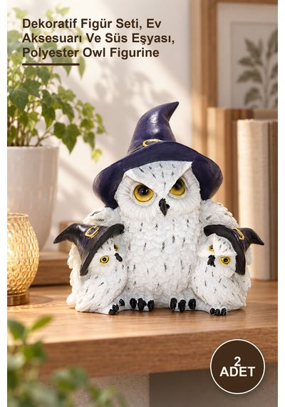 2 Adet Polyester Baykuş Ailesi Dekoratif Figür Seti, Ev Aksesuarı Ve Süs Eşyası, Polyester Owl Figurine