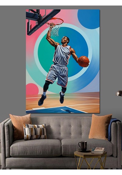 Ahşap Tablo Smaç Basan Basketbolcu Silüeti
