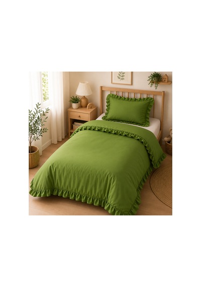Fırfırlı Nevresim Takımı Sweet Green Tek Kişilik 2 Parça 160 X 220 Cm Yeşil