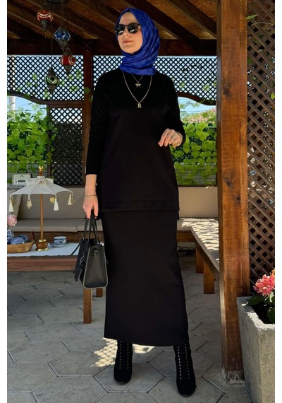 Rabia Şamlı Sezen Triko Takım Siyah Çok Renkli