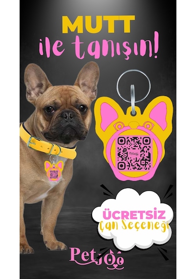 Petjoo 10.Mutt Pembe-Sarı Qr'lı Köpek Künyesi