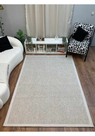 Saraz Halı Kumaş Bordür Gri Bukle Antrasit Bordür Halı Salon Koridor Mutfak Çocuk Odası Halısı Kilim S267 Bej - Krem