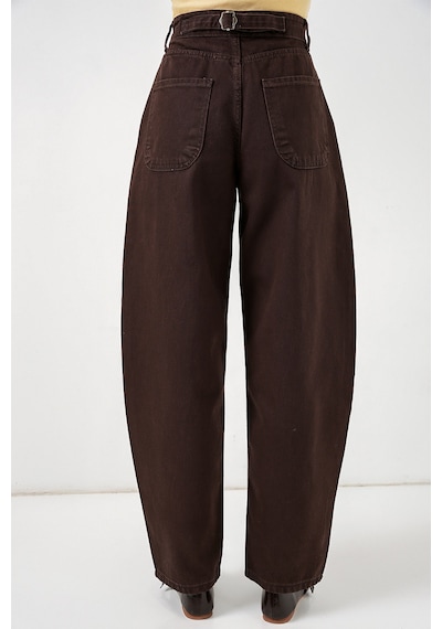 Bigdart 6689 Kadın Yüksek Bel Baggy Kot Pantolon - Kahverengi