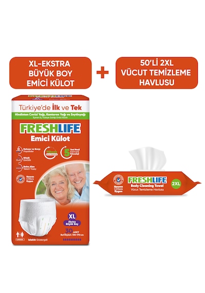Freshlife Xlarge Külot Bez 30'lu+2xl Vücut Temizleme Havlu 50'li