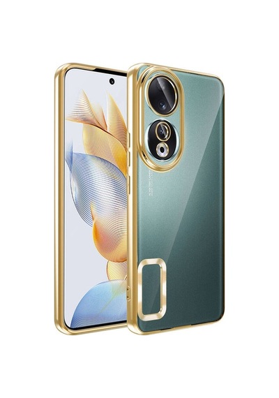 Honor 90 Kılıf Kamera Korumalı Logo Gösteren Zore Omega Kapak Gold