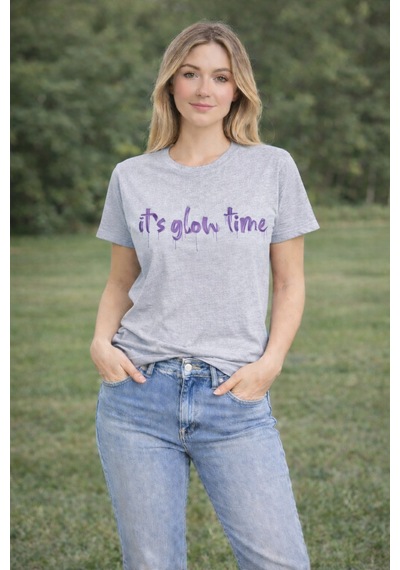 Herkesemoda İt's Glow Time Baskı Detaylı Basic T-shırt Gri
