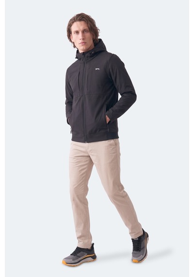 Slazenger Crest I Erkek İçi Polarlı Rüzgar Ve Su Geçirmez Softshell Siyah Mont & Kaban