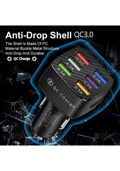 Bk-360 6'sı 1 Arada Qc3.0 + 3.1a Usb Işıldayan Araç Şarj Cihazı Siyah
