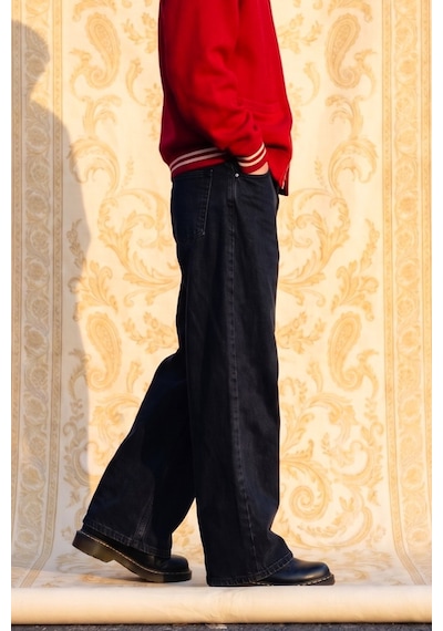 HLT Jeans Siyah Kadın Wide Leg Jean %100 Pamuklu Yüksek Bel Palazzo Kot Pantolon Angel-2066