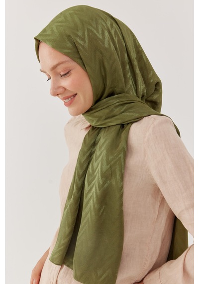 Mirsoy Scarf Zikzak Desen Parlak Jakar Şal - Asker Yeşili Asker Yeşili