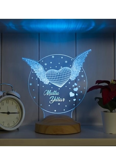 Mutlu Yıllar Hediyesi Kanatlı Kalp 3d Led Lamba Diğer