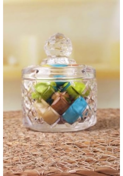 Lüx Mini Cam Şekerlik & Cam Lokumluk, Kesme Cam Lüx Şekerlik 7.5cm 9.2cm - 06641 Açık Kahverengi