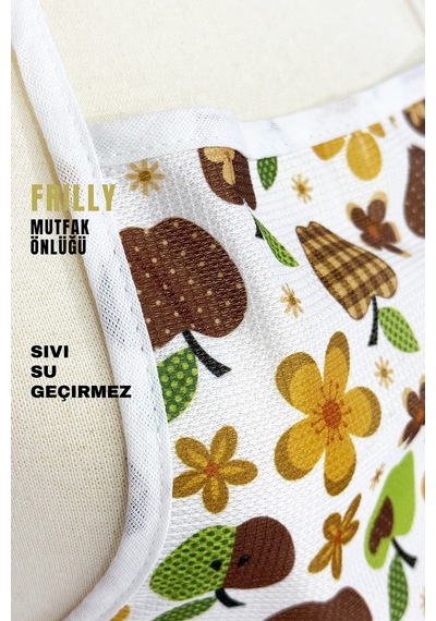 Frilly İkili Paket Mutfak Önlüğü Sıvı Geçirmez Su Geçirmez Mutfak Önlüğü Elmalı