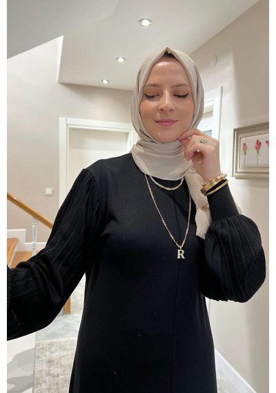 Rabia Şamlı Ecem Siyah Triko Elbise Normal
