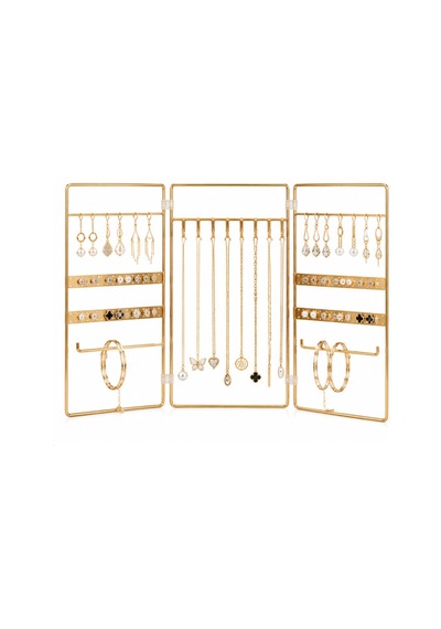 Katlanabilir Metal Takı Organizeri 3 Panelli Gold Küpelik Kolye Askılığı Bileklik Ve Yüzük Düzenleyici Altın