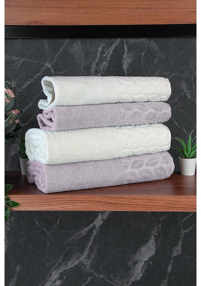 Hazal %100 Pamuklu Kutulu 4'lü Banyo Havlu Seti Hamam Takımı 50x90 - 90x150 Antrasit-krem - 00081 Antrasit