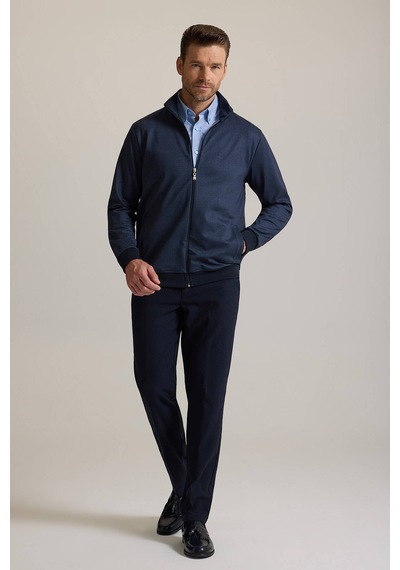 Ysf Erkek Lacivert Desenli Fermuarlı Sweatshirt