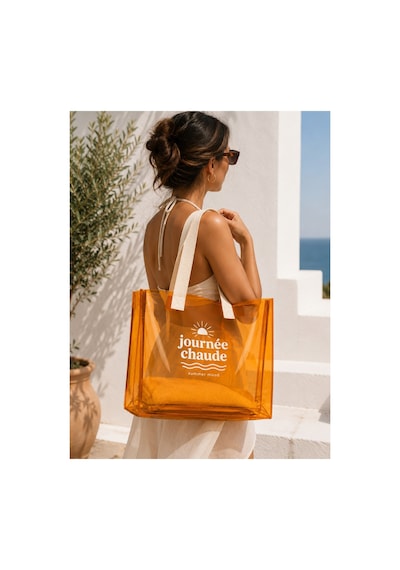 Hig Home Su Geçirmez Şeffaf Plaj Çantası Büyük Boy Kadın Deniz Havuz Omuz Çantası Pvc Şeffaf Çanta Beach Bag Turuncu