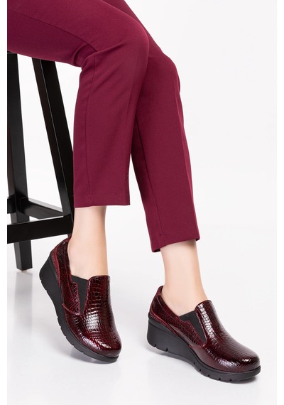 Gondol Hakiki Deri Anatomik Taban Rahat Ayakkabı Esfa.4052 Bordo Croco