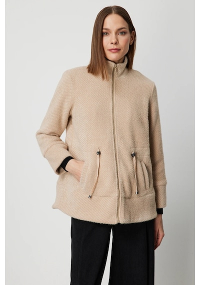 On Fashion Beli Bağcıklı Dik Yaka Mont Bej